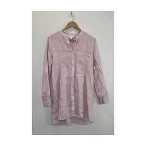 J Jill Love Linen Dress Tunic Dress Button Up Pintuck Beachy Blush Pink Womens M
